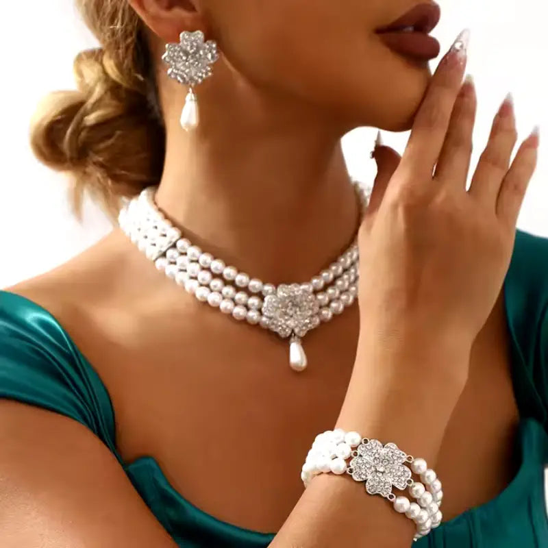 Set Gioielli Sposa con Fiore e Perla - Vefato